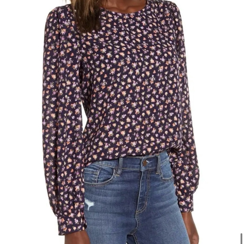 Floral Patterned Print Blouse Women's Top Medium